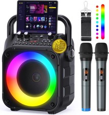Portable Karaoke Machine Bluetooth Speaker With 2 Wireless Mics LED Lights Party