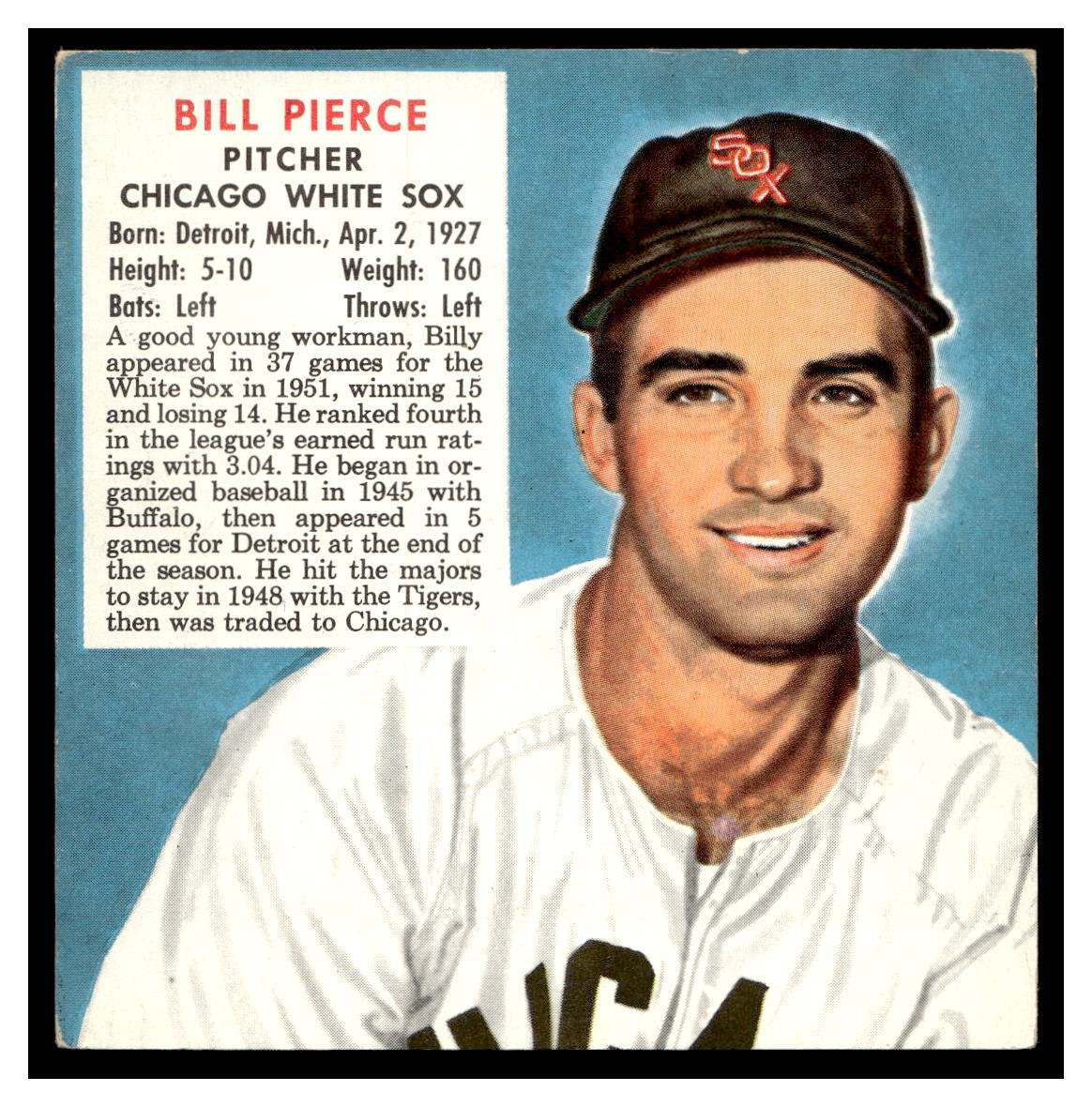 1952 Red Man BASEBALL #AL16 Bill Pierce No Tab RM1-01