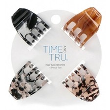 Time and Tru Hair Claw Clips 4 Pack Tortoise Brown Assorted Hair Accessories NWT