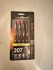UNI-BALL 207 4 PACK OF 0.7MM GEL PENS INCLUDES 2 BLACK, 1 BLUE 1 RED INK NEW