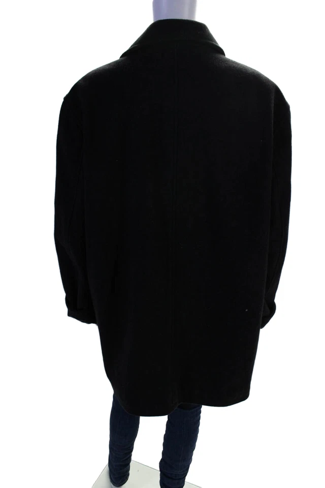 Abrigo Pronto Uomo Mujer Lana Cuello Manga Larga Botón Guisante Negro Talla L Foto 3 de 4