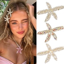 Starfish Rhinestone Hair Clips - 3PCS Seashell Crystal Barrettes Mermaid