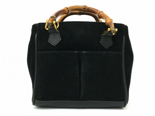 Used Gucci Suede Bamboo Mini Handbag 007 123 0238 Black 2Way