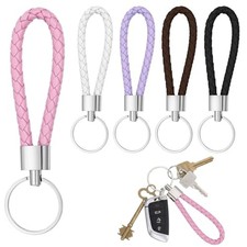 5 Pcs Braided Keychain, PU Leather Keychain Woven Strap Keychains Ring Key