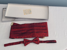 New Christian Dior Cummerbund Bow Tie Burgundy Set Men's One All Silk Tuxedo