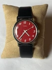 Men's Timex Mercury 1975 manual serviced red dial great shape black leather band