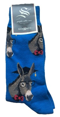 Socksmith Men's Crew Socks Smart Ass Educated Donkeys Blue Novelty Footwear