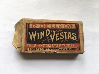 RARE C1906-10 R.BELL&Co WIND VESTAS FOR MOTORS,CYCLES&Co UNUSED SEALED MATCHBOX