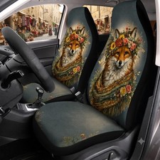 Vintage Floral Fox Woodland Animal Rustic Wildflower Front Car Seat Covers