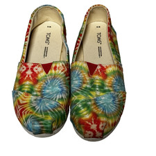 Tom's Alpargata Fiesta Red Tie Dye Classic Canvas Loafers Shoes Women's Size 8