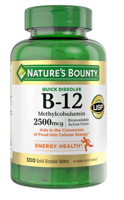 Nature's Bounty Vitamin B-12 2500 mcg, 300 Quick Dissolve Tablets