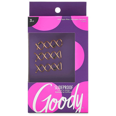 SlideProof Mini Spin Pins - 3 Ct, Assorted Colors, Spiral Hair Pins, Quick & Eas