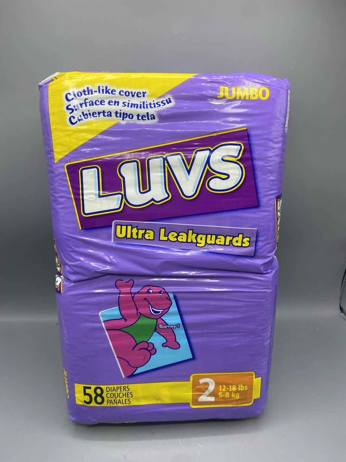 Vintage Luvs Barney Diapers Size 2 JUMBO Ultra Leakguards 58 Pack NEW 2001