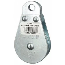 Pulley Block, Wire Rope, 3/16 In Max Cable Size, 600 Lb Max Load, Zinc Plated,