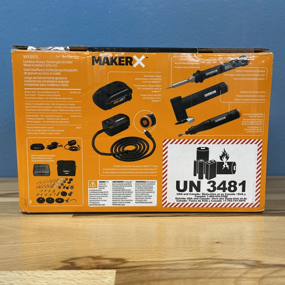 WORX WX991L 20V (3) PC MAKERX Combo: Rotary + Angle Grinder + Wood/Metal Tool-OB - Image 4 of 4