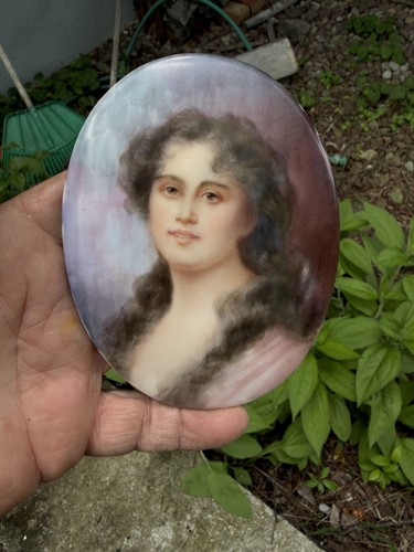 Antique Limoges Hand Painted Porcelain Portrait Plaque of a Beautiful Women