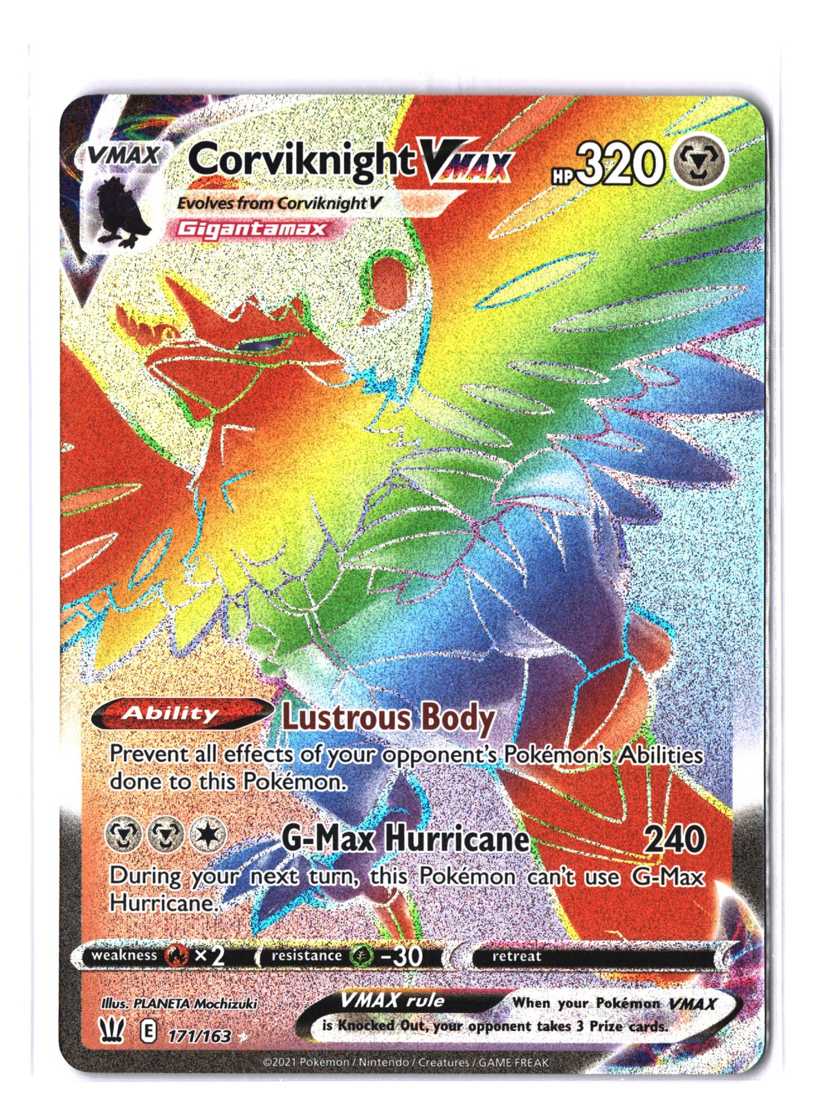 Pokemon CORVIKNIGHT VMAX 171/163 Rainbow (2021 Battle Styles) NM/Near Mint