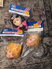 Lot 6 Vtg Crafts 4" Doll Heads Hands Yarn Hair New Sealed