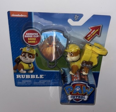 PAW Patrol Rubble Animated Badge Clip Toy Nickelodeon Yellow Pull Hook New