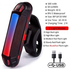 Bicycle Rear Light USB-Rechargeable LED Safety WarningLamp Cycling Taillight