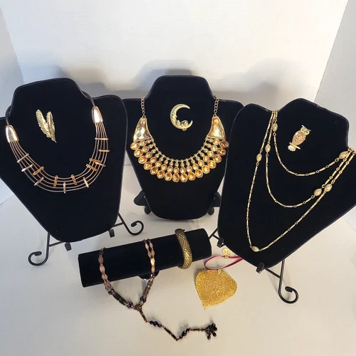 Vintage/Mod Chunky Statement Gold Tone Costume Jewelry Lot of 9