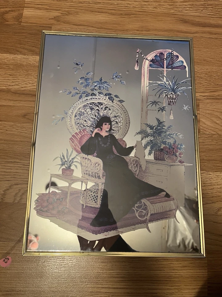 Espejo de pared vintage arte coby dama victoriana vestido negro en marco dorado de jardín Foto 2 de 2