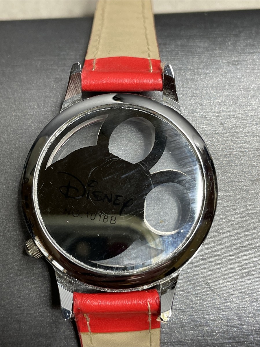 Disney Mickey Mouse Face Red See Through Large Face Watch 