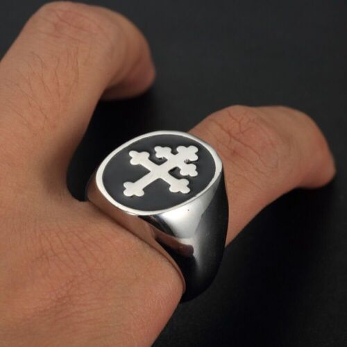 Anillo de acero inoxidable para hombre cruz de Lorena caballeros templarios cruzados joyería - Imagen 20 de 20