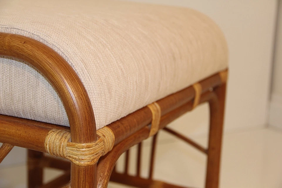 Banqueta Otomana Retangular Feita à Mão Krit Pouf Rattan Vime com Almofada, Conhaque - Imagem 4 de 4