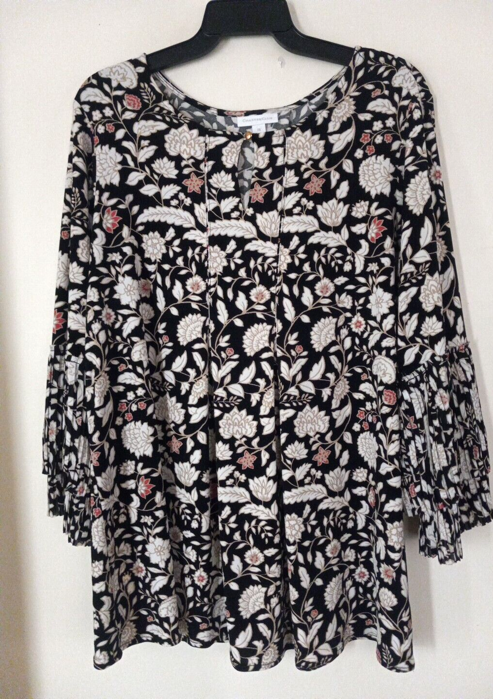 Charter Club Womens 2X Plus Size Pleated Floral Pintuck Tunic Top