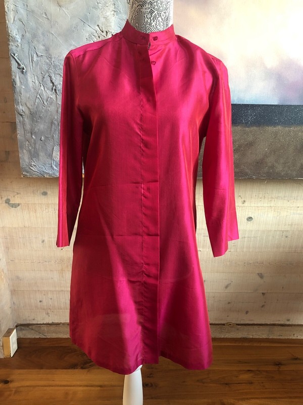 Max Mara Womens Button Down Fuchsia Pink Silk Tunic Shirt Top Size 4 NWOT