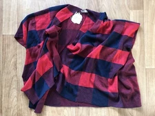 Simply Couture Red Black Plaid Warm Cover Wrap Sweater Women’s  NWT