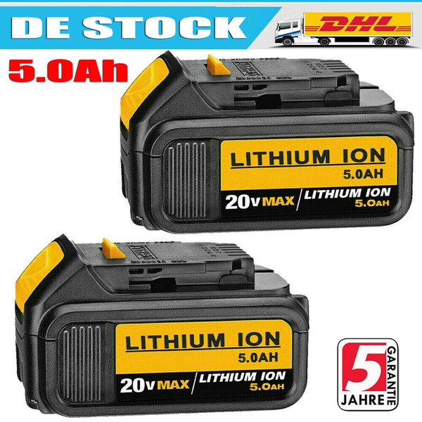 2X 18V 5Ah Li-Ion Akku DCB200 DCB182 DCB184 DCB185 Xr FüR Dewalt DCD740 DCD771C2-image