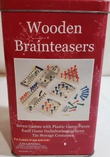 Fun Workshop Wooden Brain Teasers set of 7 pegs and dice games