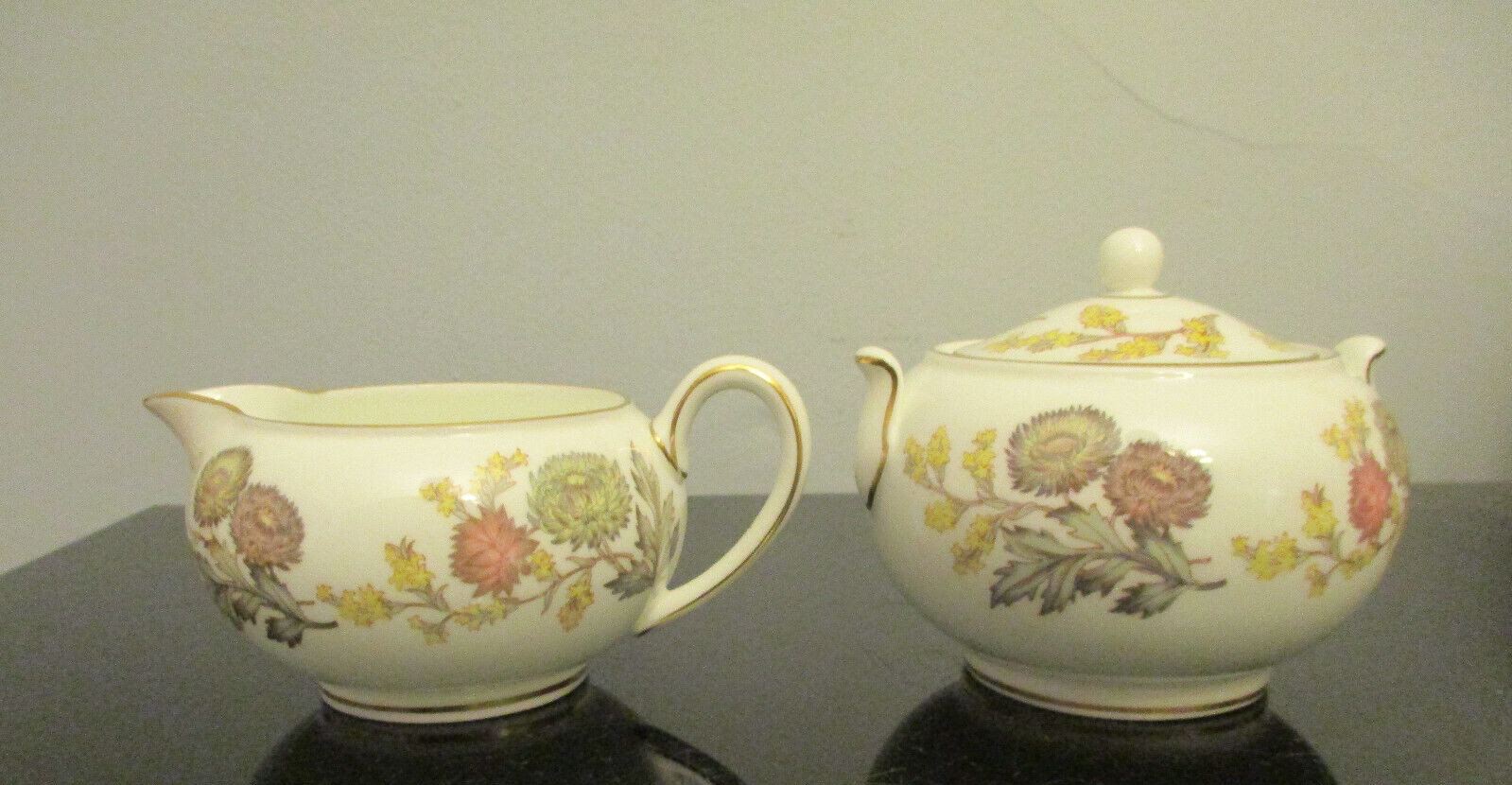 Vintage Wedgwood Lichfield Abstract Flowers Bone China Sugar Bowl & Creamer