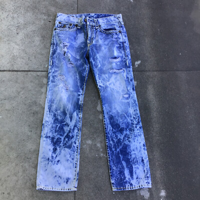 True Religion Ricky Relaxed Straight Flap Acid Wash Denim Jeans