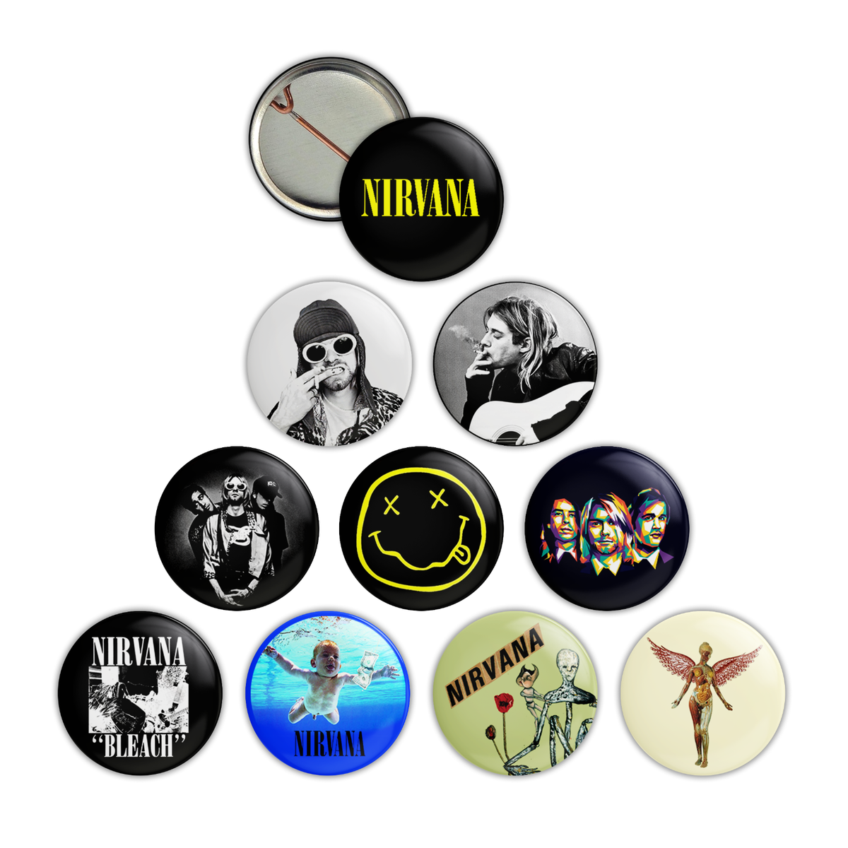 Nirvana PIN/BUTTON SET, Collectible Merchandise 1990s Rock/Grunge