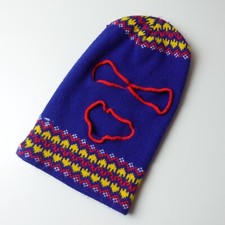 Vintage 70s 80s Knit Ski Balaclava Mask Full Face 3 Hole Blue Red White Design
