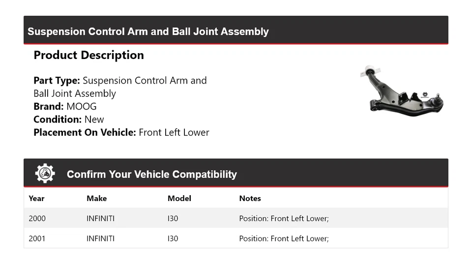 For 2000-2001 INFINITI I30 Control Arm Ball Joint Assy Front Left Lower MO - Image 2 of 4