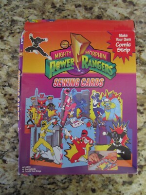 NOS Vtg Rose Art Mighty Morphin Power Rangers Sewing Cards in Box Saban Red Blue