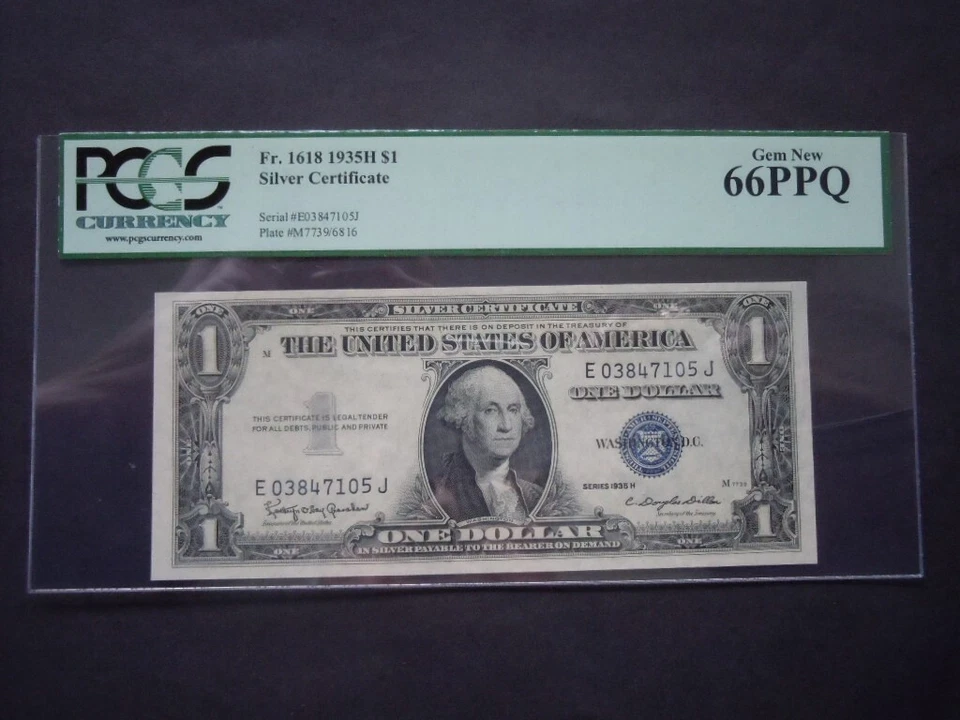 (4) 1935 H $1 Consecutive Blue Seal Silver Certificates Graded pcgs 66 Gem New - Image 4 of 4