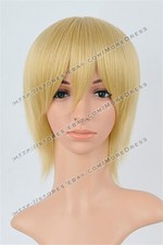 US 14" Cosplay Wigs Dark Blond Synthetic Wigs with Bangs Fashion Daily Use