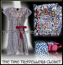 KATE MOSS TOPSHOP BLUE RED YELLOW LIBERTY PRINT WRAP 40s WW2 TEA DRESS UK 6 8