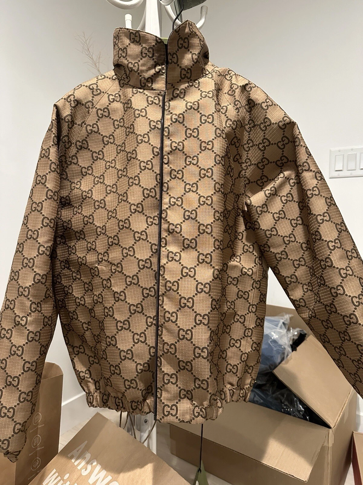 GIACCA GUCCI REVERSIBILE All Over Harrington Uomo L 50 Nuova Autentica