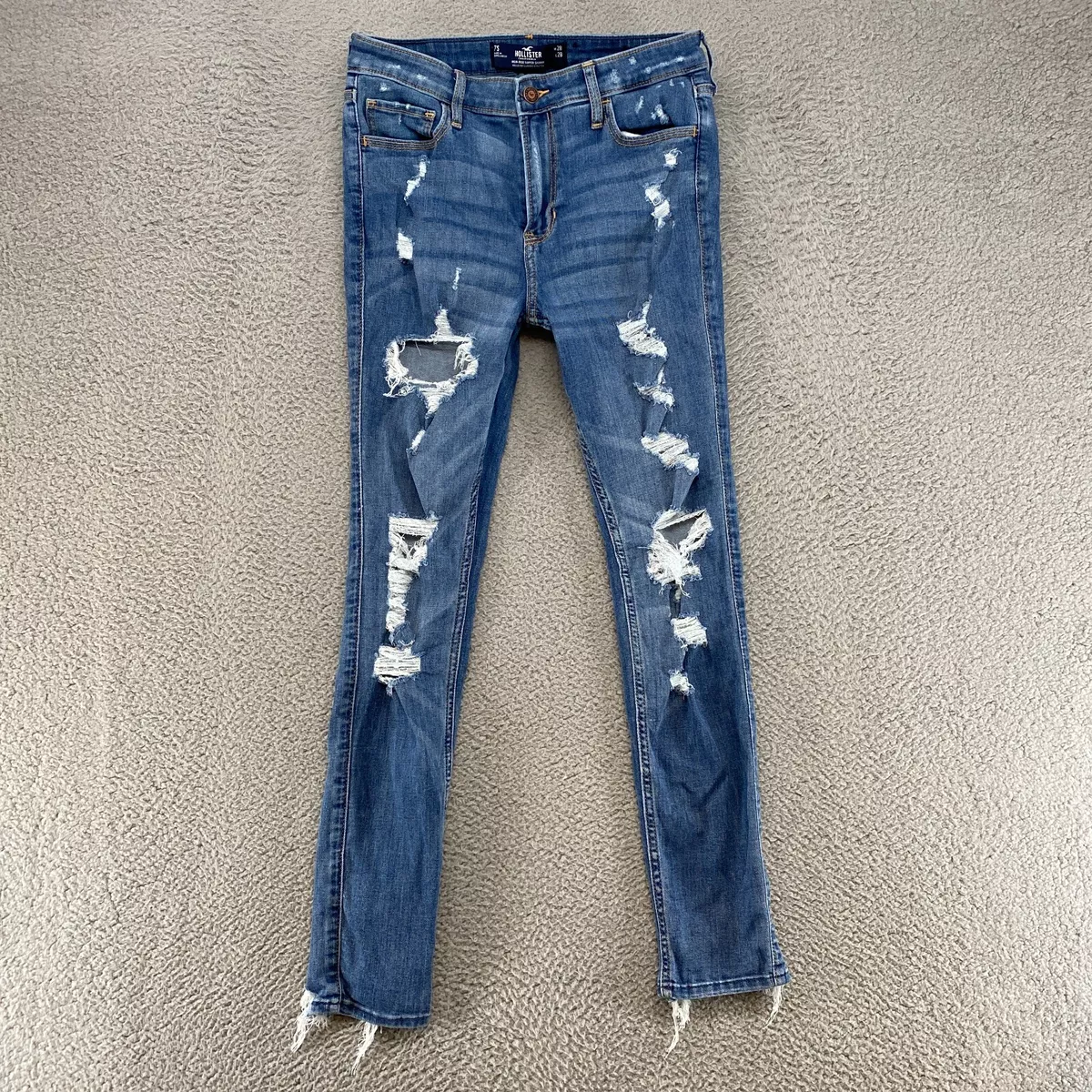 Hollister Skinny Jeans Womens 7S / 28 High Rise Distressed Holes Blue  Stretchy