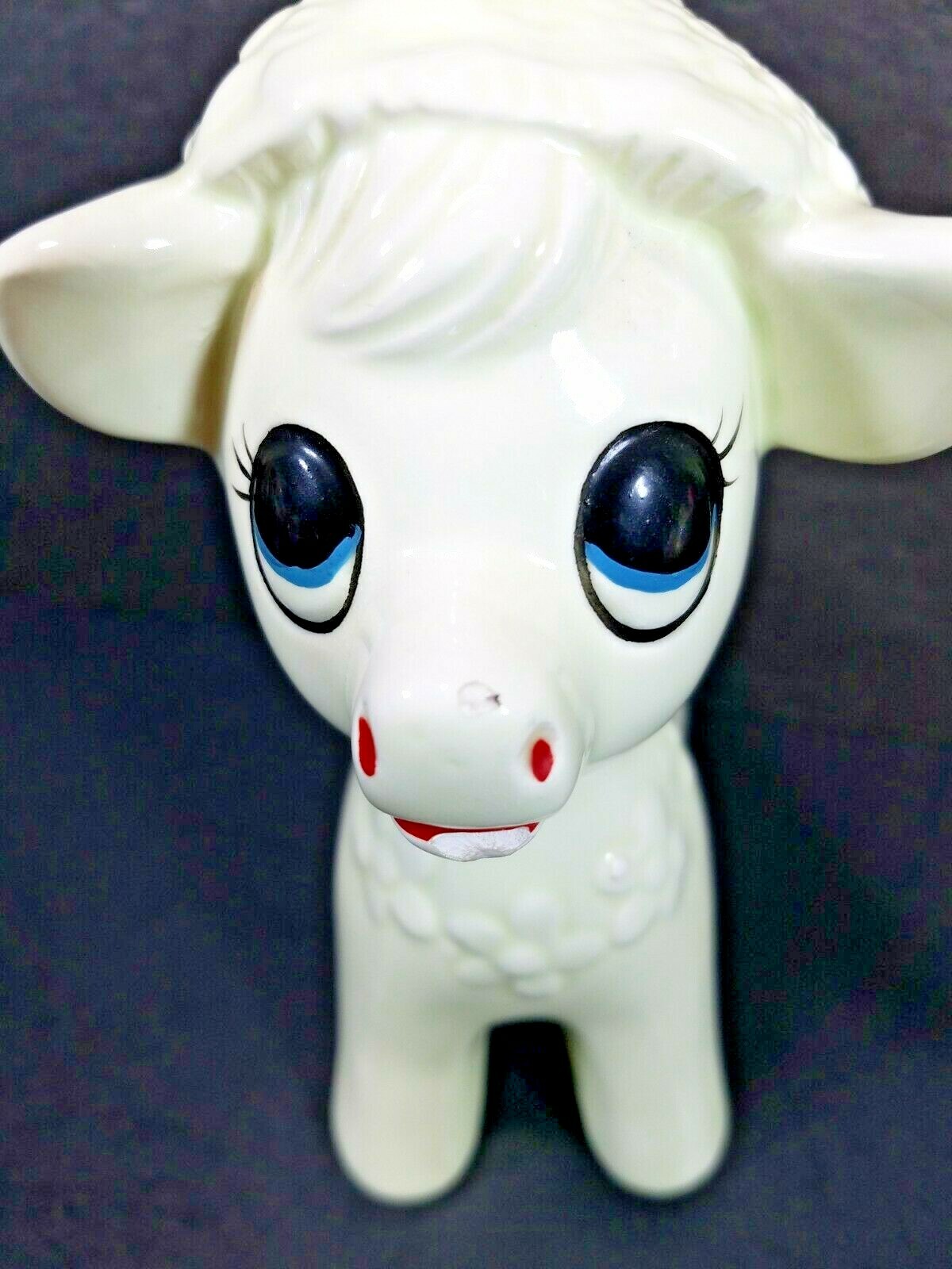 Cavallo pony puledro panna bianco ceramica vintage con cappello lavorato a maglia salvadanaio portamonete ancora