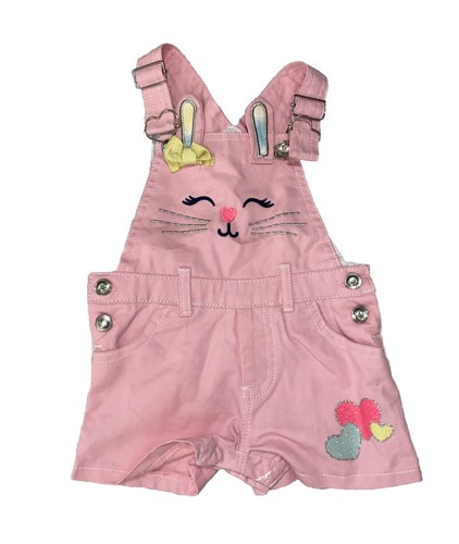 Little Lass Baby Girls Pink Bunny Overall Shorts & Striped Top 2-Piece Set New - 第 5/10 張圖片