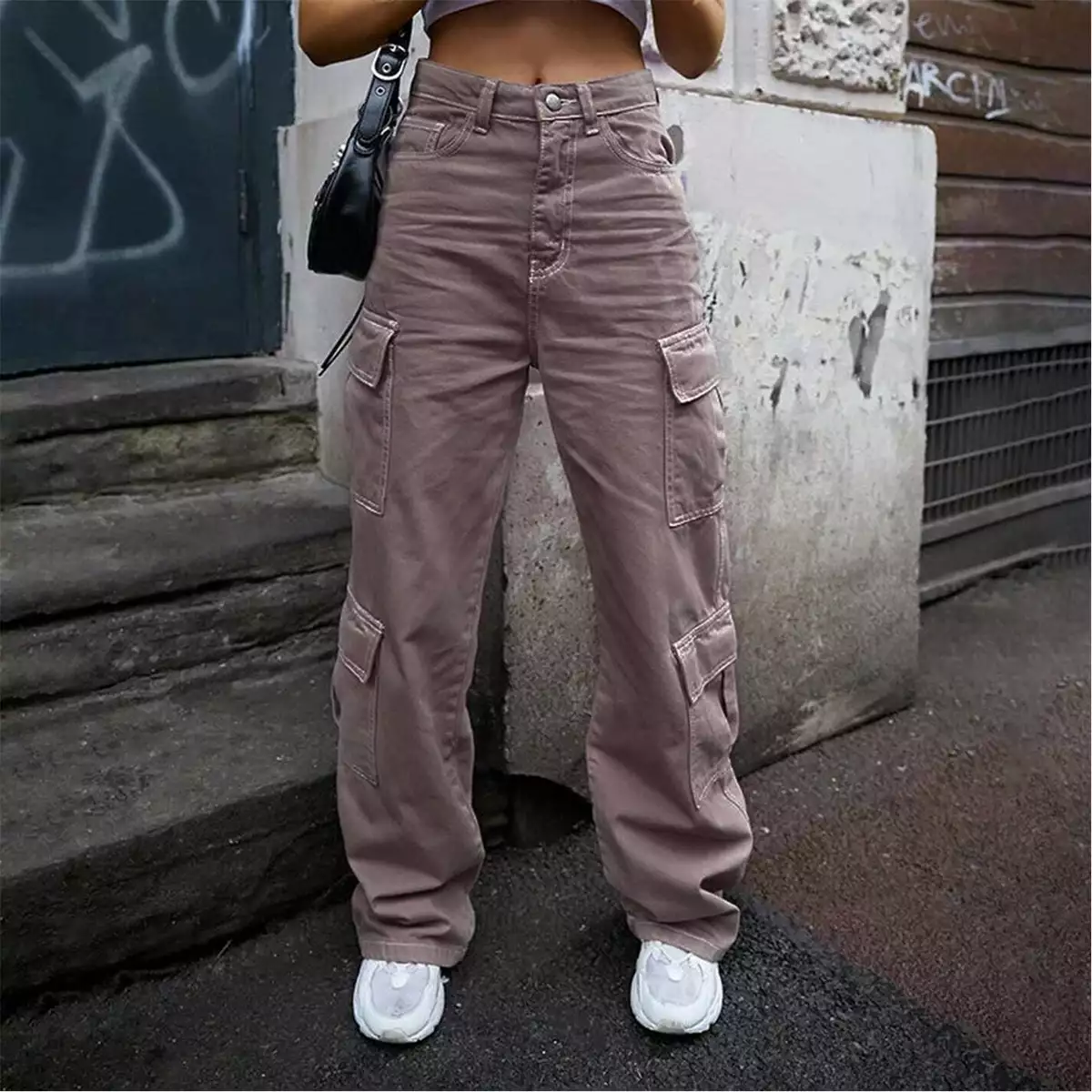 I Saw It First Womens Double Pocketed Cargo Jeans Trousers Bottoms