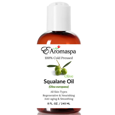 EAromaspa Squalane Oil 100% Pure Natural, Olive-Derived, for Face 8 oz