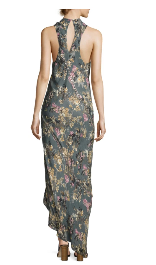 全新带标签 $595 高级嬉皮士塞西莉亚花卉印花丝绸长裙 0 码 — 第 2/2 张图片